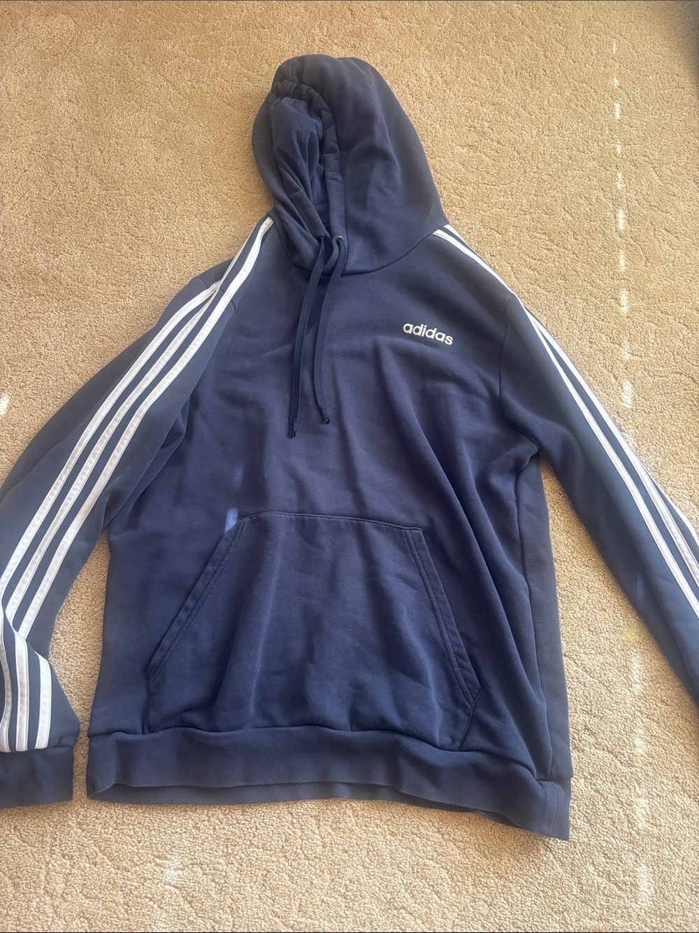 adidas Navy Pullover Hoodie with White Three-Stripes